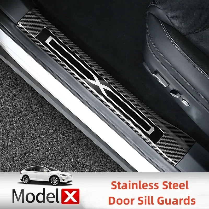 

For Tesla Model X 2023 Car Door Sill Protector Stainless Steel Anti-Scratch Threshold Guards Welcome Pedal (Not for 5 Seats)