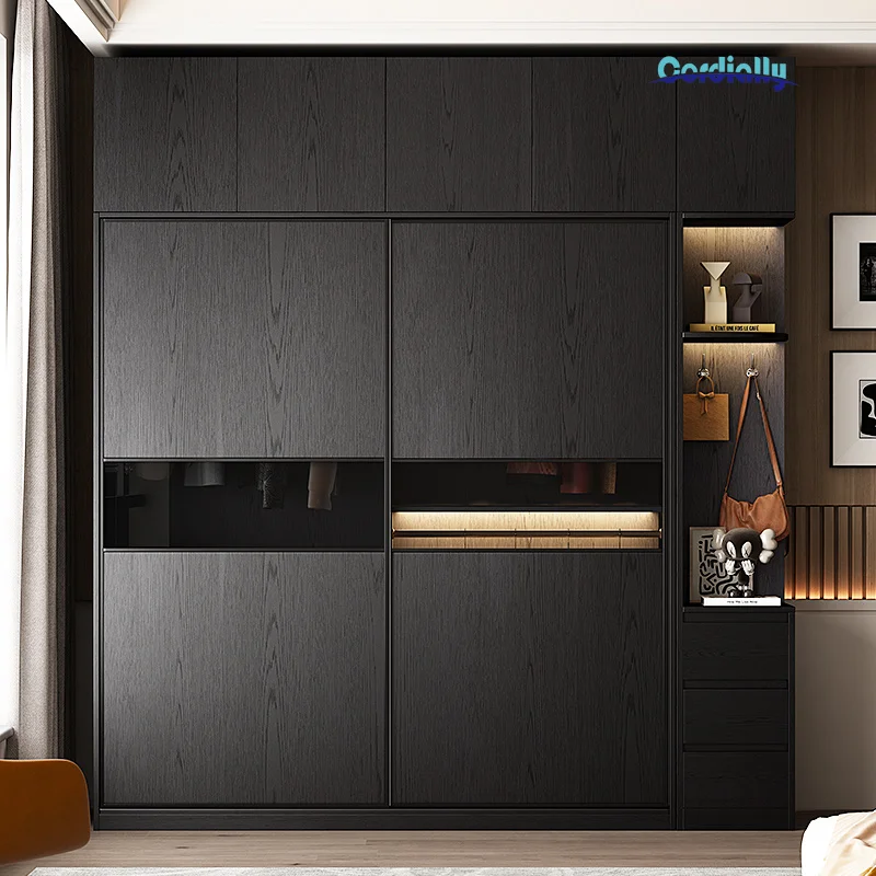 Black Portable Sliding Wardrobe Clothes Closet Organizer Double Storage Open Cupboard Luxury Home Furniture