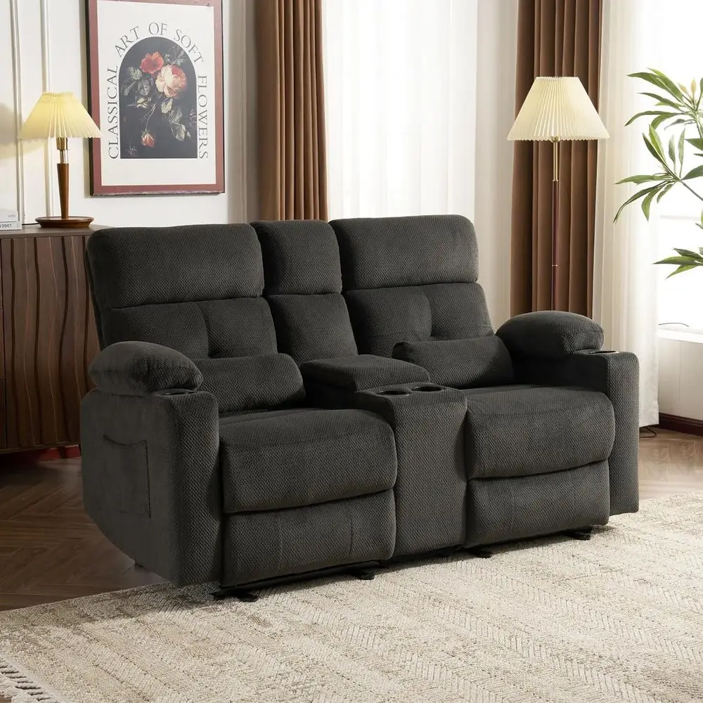 

Reclining Loveseat with Massage, Heat, Storage, and Cup Holders for Home Theater and RV Use