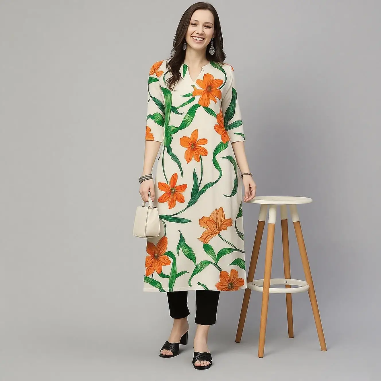 ムスリム女性ファッション 快適なドレス 長袖 ストレート チューブ カジュアル エスニック フラワー柄 ベスティドス ロング モロッコ カフタン ドレス