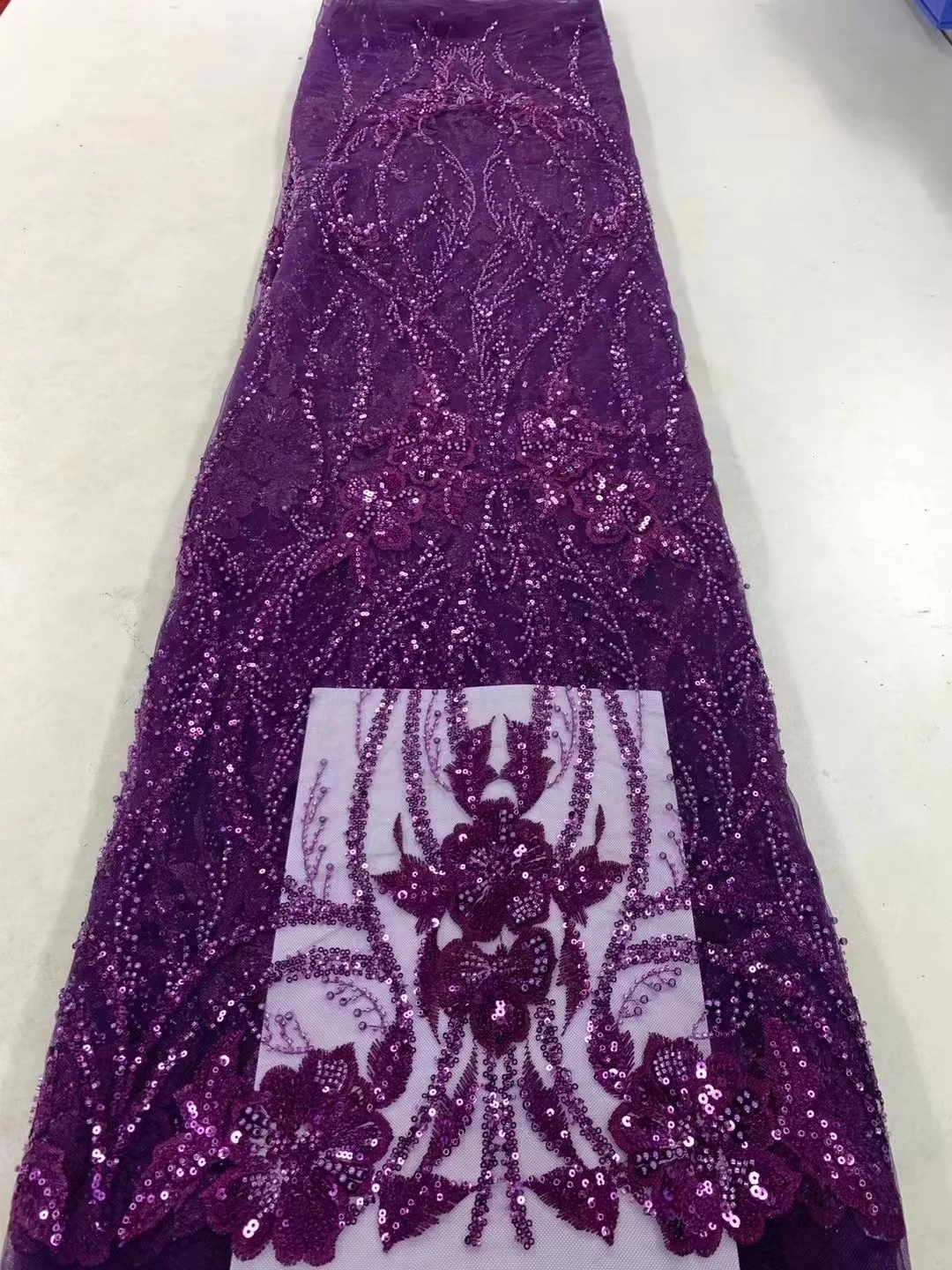 

Luxury African Sequins Lace Fabric 2024 High Quality Embroidery Sequence Beaded Mesh Tulle Lace Fabric For Bridal Dress Material
