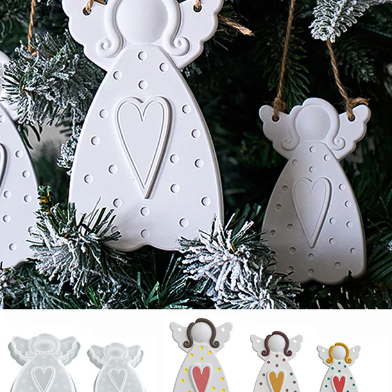 

DIY Faceless Angel Silicone Mold Christmas Tree Hanging Ornament Plaster Concrete Resin Mould Heart Dot Texture Dress Girl Craft