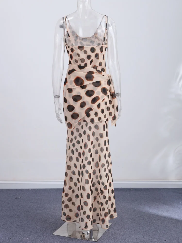 Stilvolles Damen-Maxikleid mit Tierprint, schicker tiefem V-Ausschnitt, Spaghettiträgern, Taillenband, schmal geschnitten, langer Rock, Abendkleid, Partykleid, Club-Outfit – Detail 3