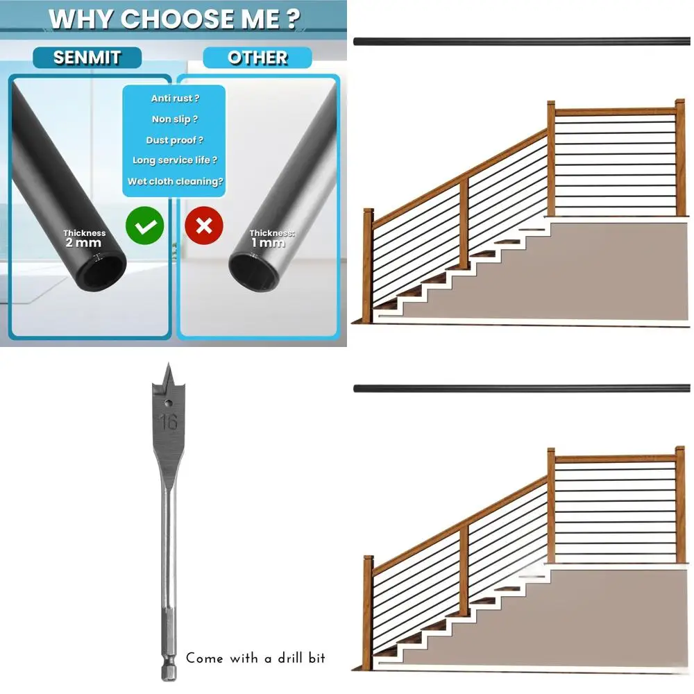 

10-Pack 5/8 Round Matte Black Horizontal Bar Balusters for Staircases and Wrought Iron Staircases