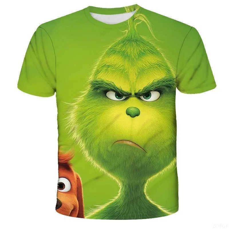 Cross Border Nuovo 2025 Natale Cartoon Pelliccia Verde Mostro 3D Stampato T-shirt da uomo a maniche corte Natale Grinch
