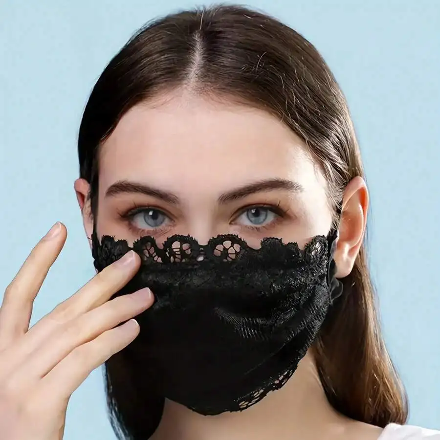 

Reusable Lace Floral Mesh Face Mask For Women With Adjustable Ear Loops