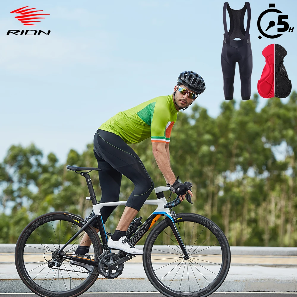 

RION Men Cycling Shorts 3/4 Pants Road Bike Clothes MTB Bibs Padded Male Bicycle Tights 5H Pro Team Overalls Breathable 20-35℃
