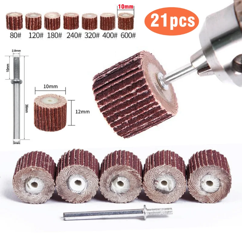 21PCS Sandpaper Sanding Flap Set For Dremel Rotary Tool with 3mm Shank Grinding Wheel Head shutter polishing wheels sanding disc