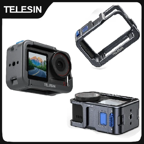 TELESIN-funda protectora con marco para DJI OSMO Action 3 4 5Pro, doble zapato de choque, carcasa de aleación de aluminio para DJI Action 3 4 5pro