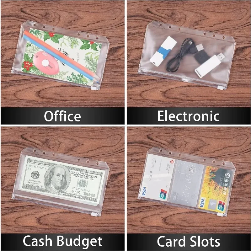 Buste Budget con cerniera raccoglitore per sacchetti a fogli mobili agenda per Notebook impermeabile per tasche per raccoglitori contanti in PVC 6 fori per A6