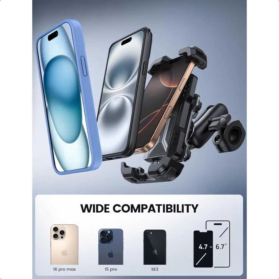 Motorcycle Phone Mount Holder [Dual Vibration Dampener] [Metal Adjustment Arm] Motorcycle Cell Phone Holder Bike Handlebar Phon