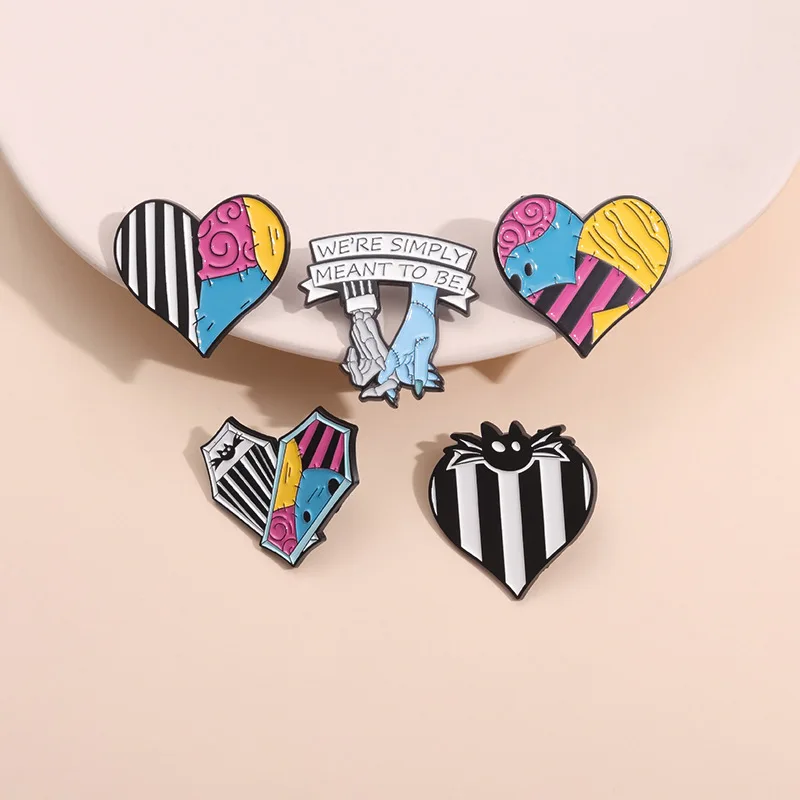 We'Re Simply Meant To Be Enamel Pin Gothic Firm Belief Quotes Brooch Heart Coffin Bat Lapel Badge Jewelry Gift For Couple Friend