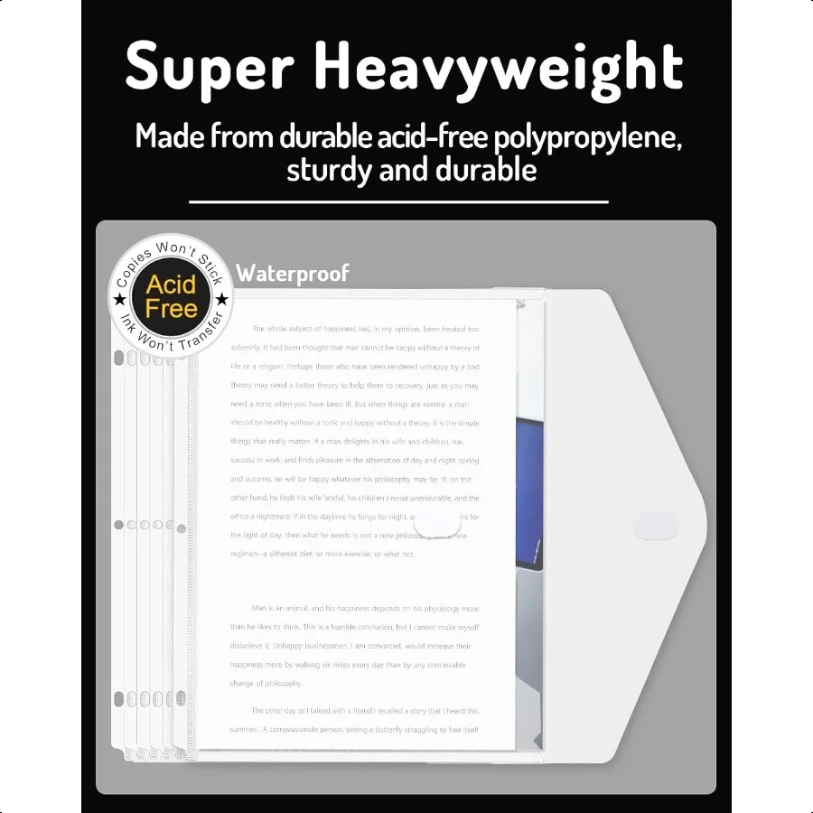 Tasca per raccoglitore Confezione da 24 tasche per raccoglitore in polietilene pesante con chiusura stretta Cartelle per raccoglitore Carico laterale Tasca per raccoglitore a 3 anelli