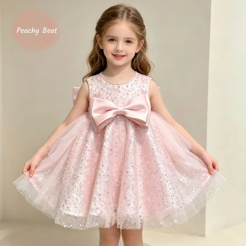 

Baby Girl Princess Sequins Tutu Dress Sleeveless Infant Toddle Teens Child Vintage Bow Tulle Vestido Birthday Party Baby Clothes