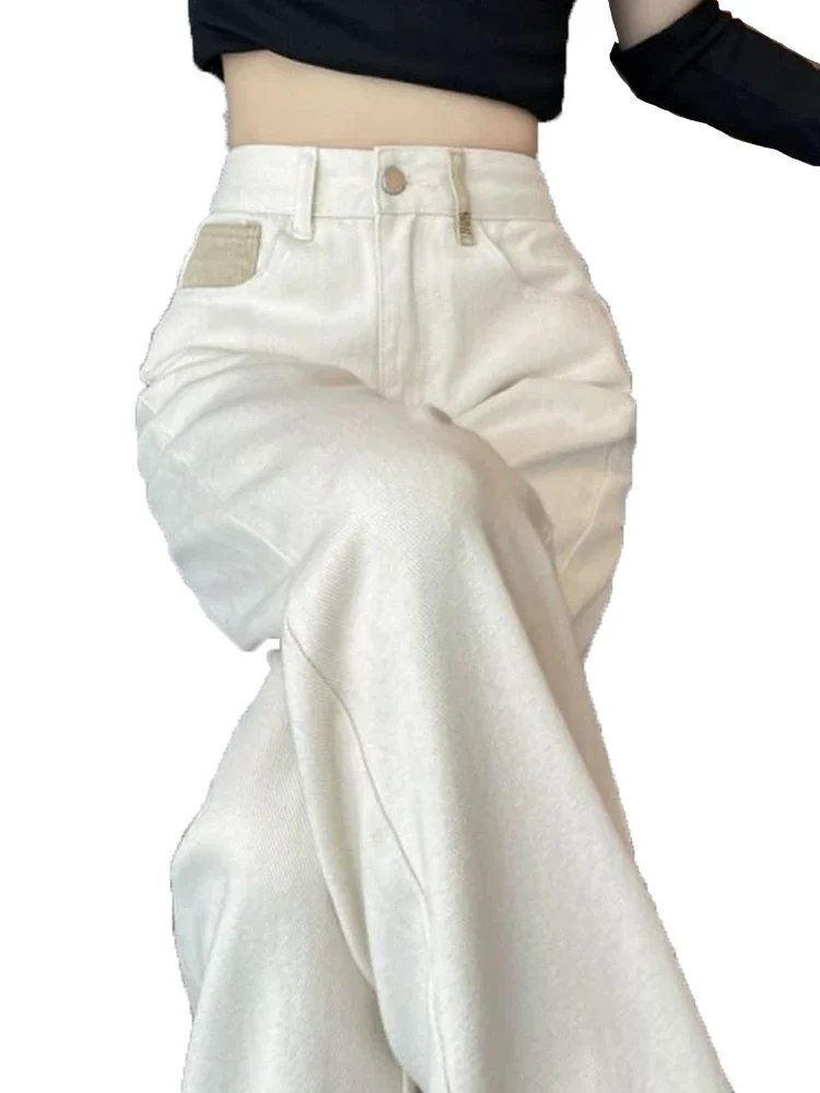 Nowa klasyczna, wysoka talia, szczupła, prosta, kobiece dżinsy moda wiosenna, pełna długość, szykowna, z zamkiem i guzikiem, proste, damskie jeansy