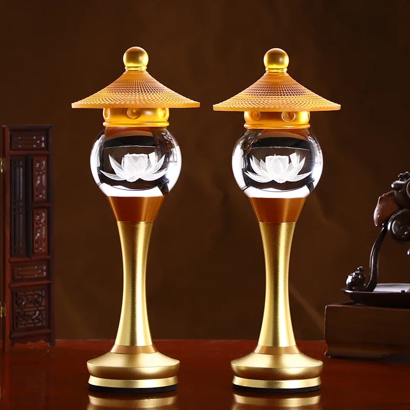 A PAIR Buddhism high grade HOME Temple shrine enshrine worship bring wealth money good luck God of wealth buddha LED lamps 33CM