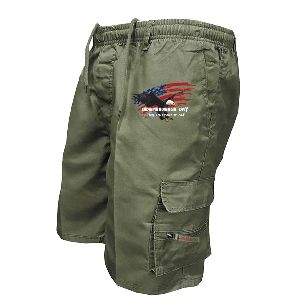 Summer Men's Military Style Cargo Shorts American Print Casual Workwear Tactical Street Fashion Pants view 2