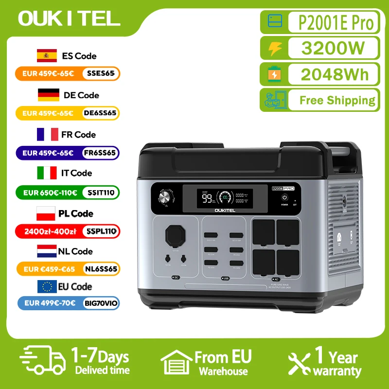 OUKITEL P2001E Pro Portable Power Station 3200W Solar Generator 2048Wh Lifepo4 Battery Home Backup Outdoor Camping Mobile power