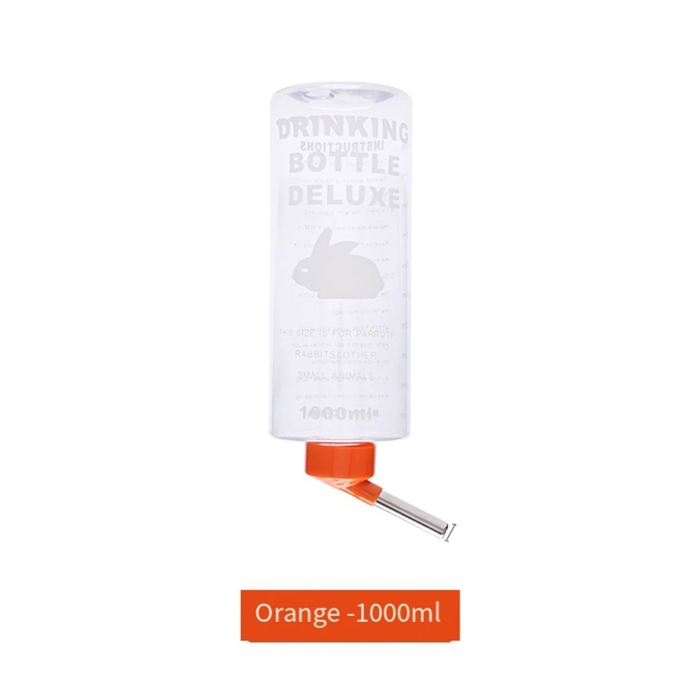 1000ml Small Animal Drinking Fountain Automatic Drinking Water Hanging Water Bottle Suitable for Guinea Pigfeeder Orange