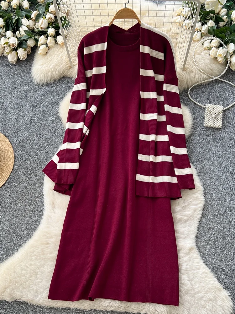 Casual los gebreide Dr en Jaet-set voor dames Svel Long Sve rond Ne Streeppatroon Herfst Winter Faion En...