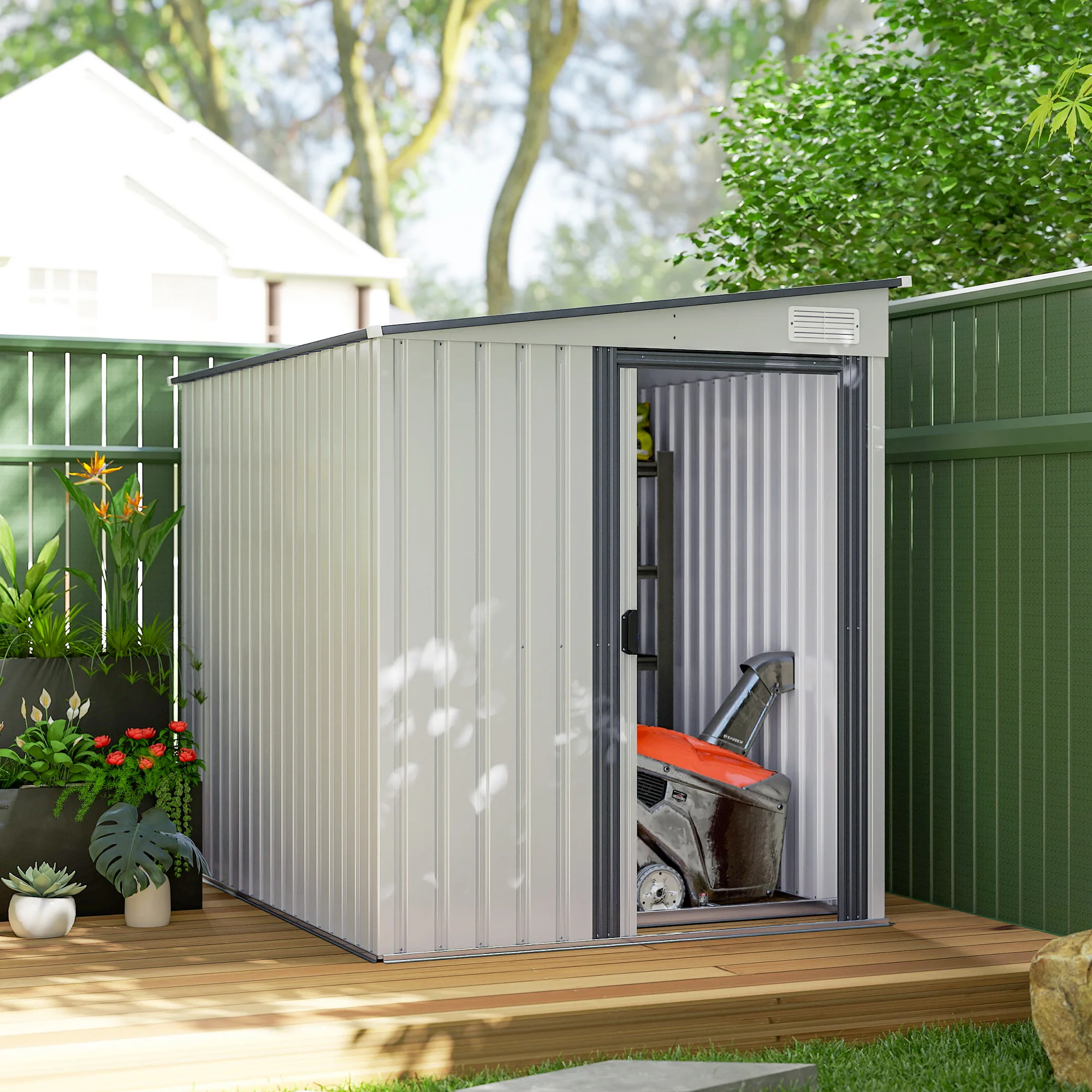 Cobertizo metálico para herramientas Outsunny 2,81m 2 154x206,5x181 cm Cobertizo para herramientas con techo de ático