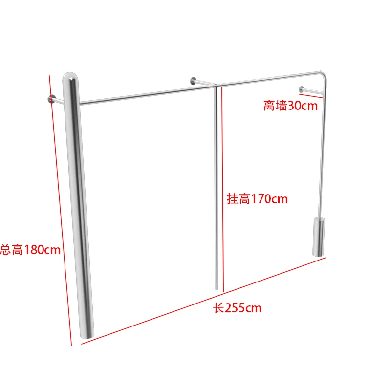 Stainless steel wire drawing wall hanging clothes pole display clothes shelf