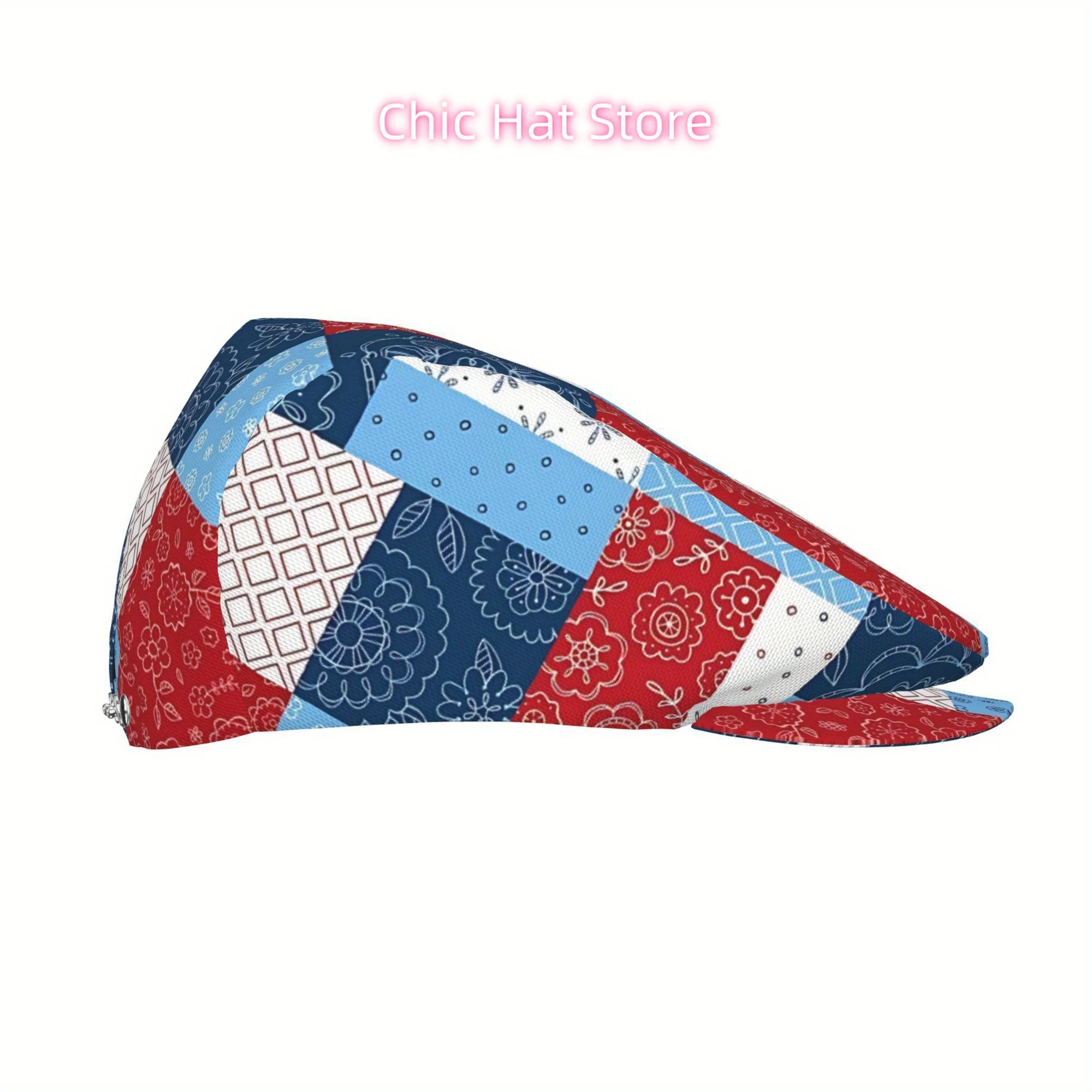 1pc Men's & Women's Vintage Multicolor Patchwork Flat Cap - Adjustable Snapback Closure, Lightweight Breathable Polyester, Red/B