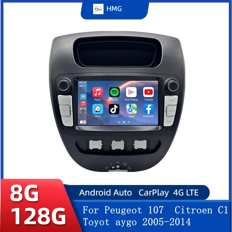 

HMG Android 15 For Peugeot 107 Citroen C1 Toyot aygo 2005-2014 Car Radio Autoradio Auto Intelligent Systems Apple Carplay GPS