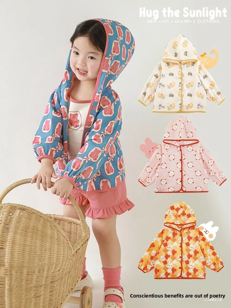 

YOEHYAUL Kids Summer Lightweight Breathable Printed Hooded UV Protection Clothing Cute Children's Outdoor Wear Cotton Blend F...