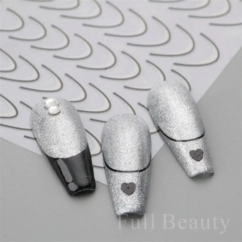 Pegatina para uñas con líneas de rayas curvas, cinta giratoria dorada, calcomanía minimalista para manicura francesa, diseño de uñas de Metal CHSTZCS169