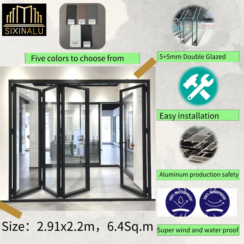 Custom Villa Folding Doors 2.91x2.2m Size Interior Modern Design Aluminium Glass Folding/Bi-fold Door Balcony Sliding Doors