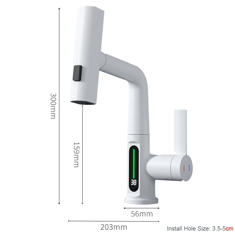 Shinesia rubinetto per lavabo a pioggia Smart LCD Display digitale miscelatore per lavabo da bagno estraibile rubinetto nero/bianco 3 modalità Spray