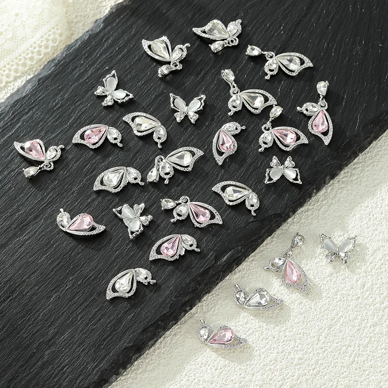 10PCS Luxury Alloy Butterfly Nail Art Charms Half Wing Accessories Rhinestones Nail Decoration Supplies Materials Jewelry Parts