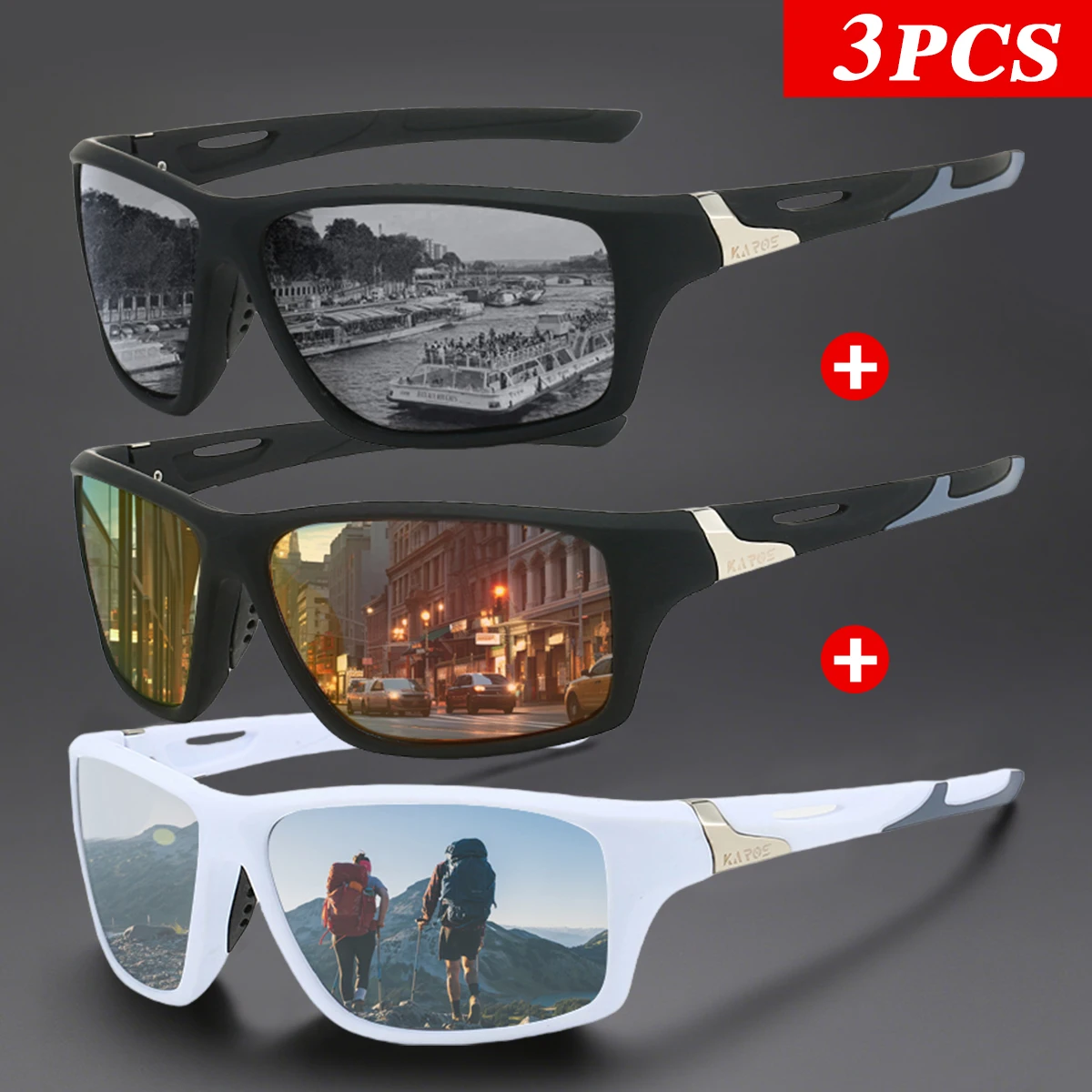 3 Teile/satz Karos Polarisierte Sonnenbrille UV400 Schutz Anti-Glare Gläser Männer Fahren Im Freien Wandern Radfahren Angeln Sport Brillen