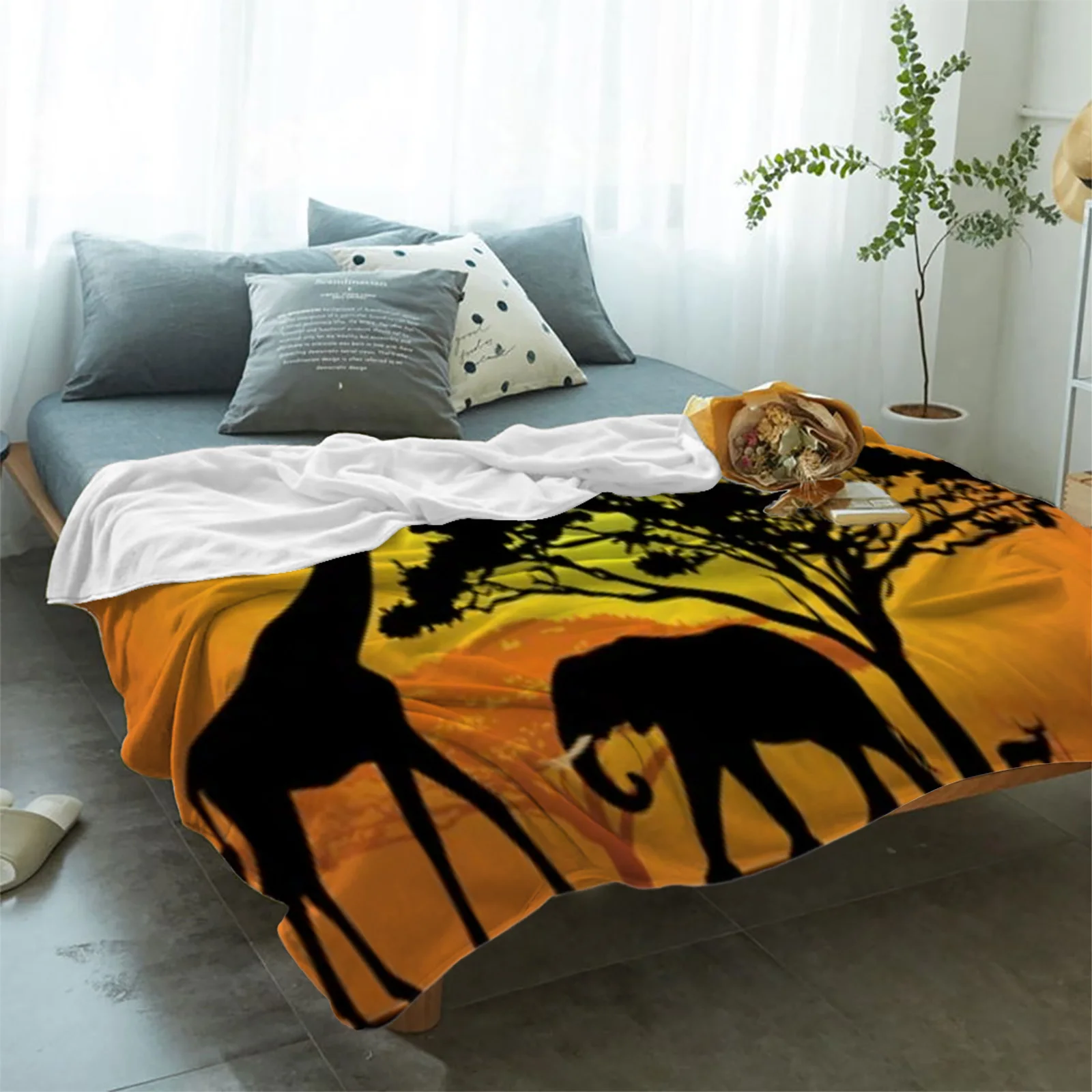 African Animals In The Savannah Flannel Blanket Warm Soft Sofa Blanket Winter Sheet Bedspread Camping Travel Blanket