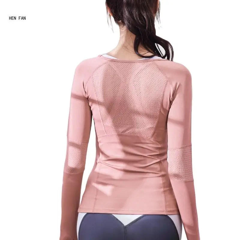 Women Yoga T-shirts Solid Sportswear Tops Long Sleeve Running Shirt Quick Drying M89D