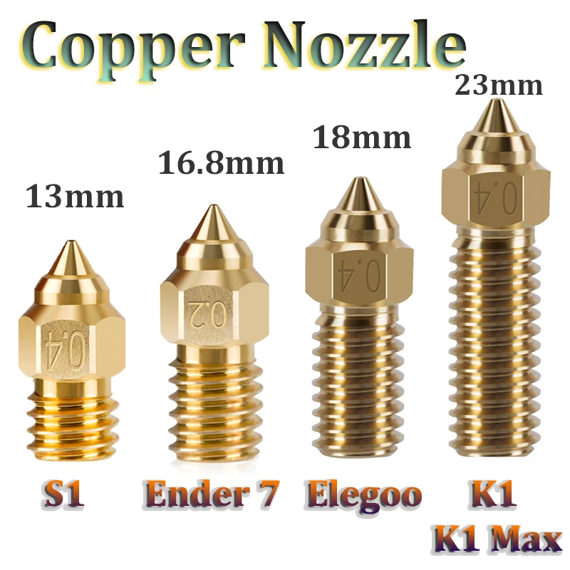 2pcs Copper K1 Nozzle M6 High-speed Brass Nozzles For Creality K1 K1 Max Ender 3 S1 Ender 7 Elegoo Neptune 4 QIDI 3D Printer