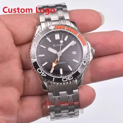 41MM Bliger Custom Logo Luxury  Men Automatic Mechanical Watch GMT Black Dial Sapphire Glass Luminous Waterproof Calendar Watch