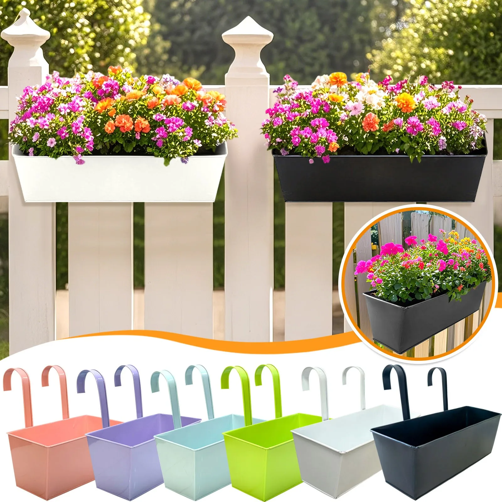 Outdoor Plants Planter Hanging Flower Pots for Decks Railings Buckets Modern Wall Mount Window Box Plant Holder Hooks