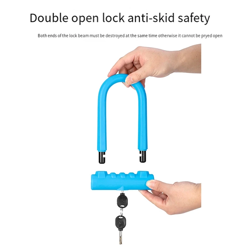 1 Piece Bike Lock Anti-Theft Mountain Bike Road Bike Silicone U-Lock Alloy Steel Blue