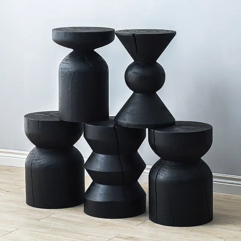 

Wabi Sansan Log Stool, Black Carbonized Solid Wood Pier, Famous Hotel Bedside Table, Side Few Ornaments, Bench Natural Side Pane