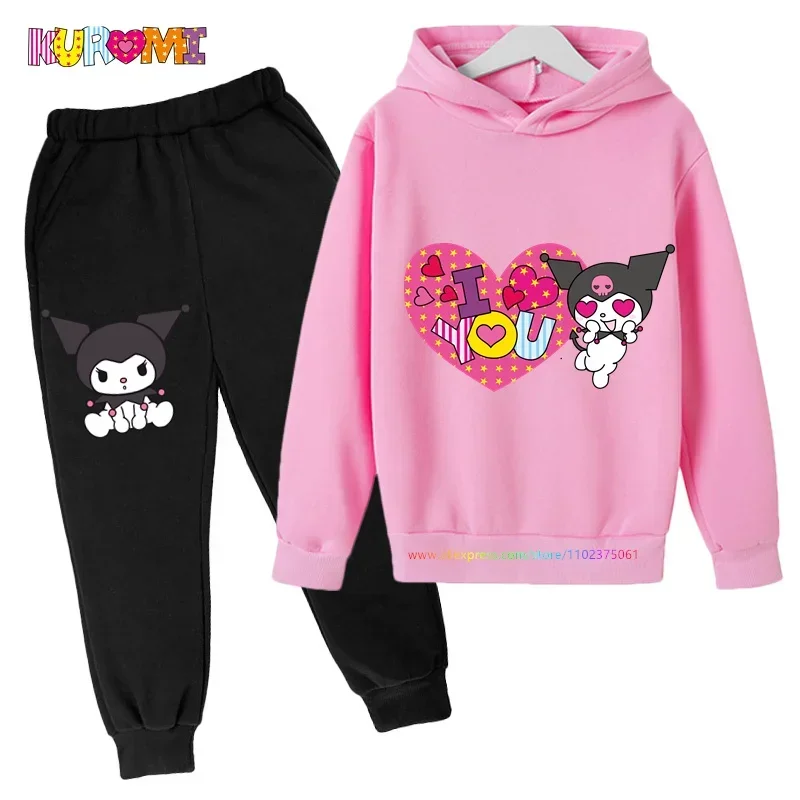 Kawaii Kuromi Hoodie Set Girls Kids Sweatshirt Pants Suit Coat Casual Boys Long Sleeve Hoodies Children Pullover Sportswear