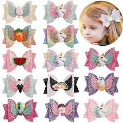 Sweet Unicorn Hair Clips For Baby Girls Glitter Bows Boutique Hairpins Angel Wings Headwear Ice Cream Hairpin Kids Styling Tools