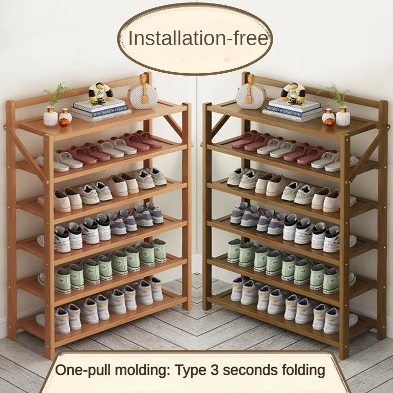 

Foldable No-Installation Shoe Rack - Multi-Layer Dustproof Shoe Organizer, Modern Bamboo Shoe Cabinet for Entryway, Living Room,
