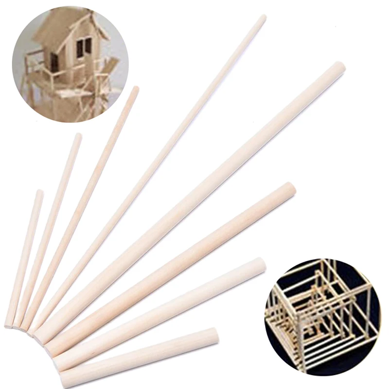 10Pcs Natural Wooden Round Rods Counting Sticks Dowel DIY Building Model Craft