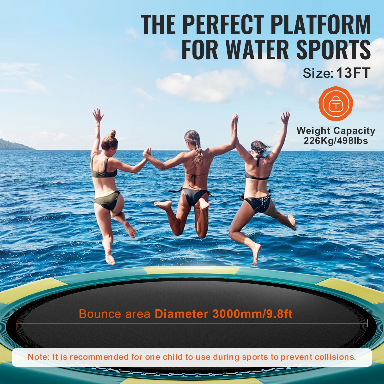 VEVOR 13ft Inflatable Water Bouncer Recreational Water Trampoline Portable Bounce Swim Platform Kids Adults Floating Rebounder