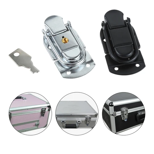 Imagen 2 del producto Pestillo de caja de Metal con/sin llave, cerradura de seguridad plateada/negra, hebilla de 69x34mm, caja de herramientas para gabinete, decoración de gabinete, 2 uds.