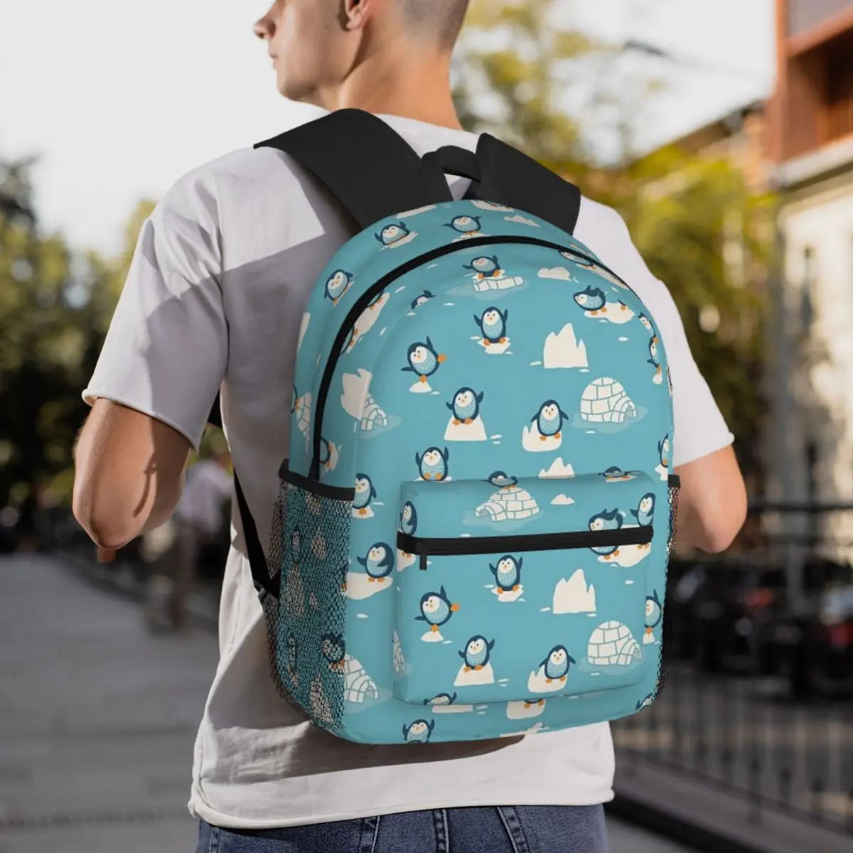 Cute Penguin And Ice Snow Pattern Backpack Daypack Large Capacity Kids BookBag School Bag Shoulder Bags for Men Women