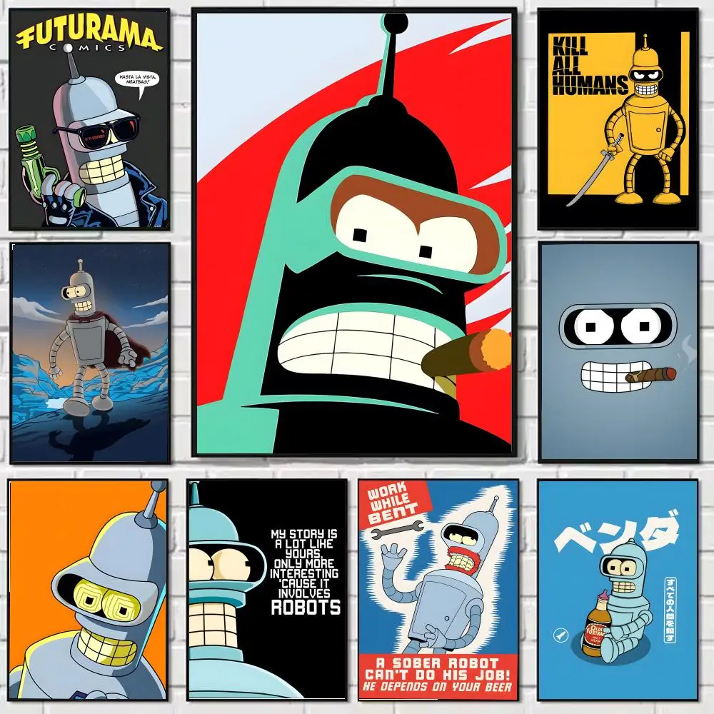 F-Futurama B-Bender لوحة فنية للخط قماشية: تجعد مجاني مقاوم للماء ومتين لجميع الفضاء لتزيين الحائط