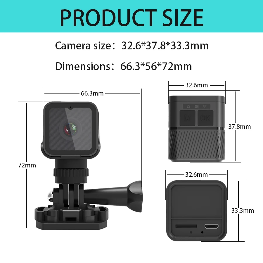 Equipped with WiFi waterproof camera, high-definition 1080P portable sports mini camera, motorcycle and bicycle driving recorder